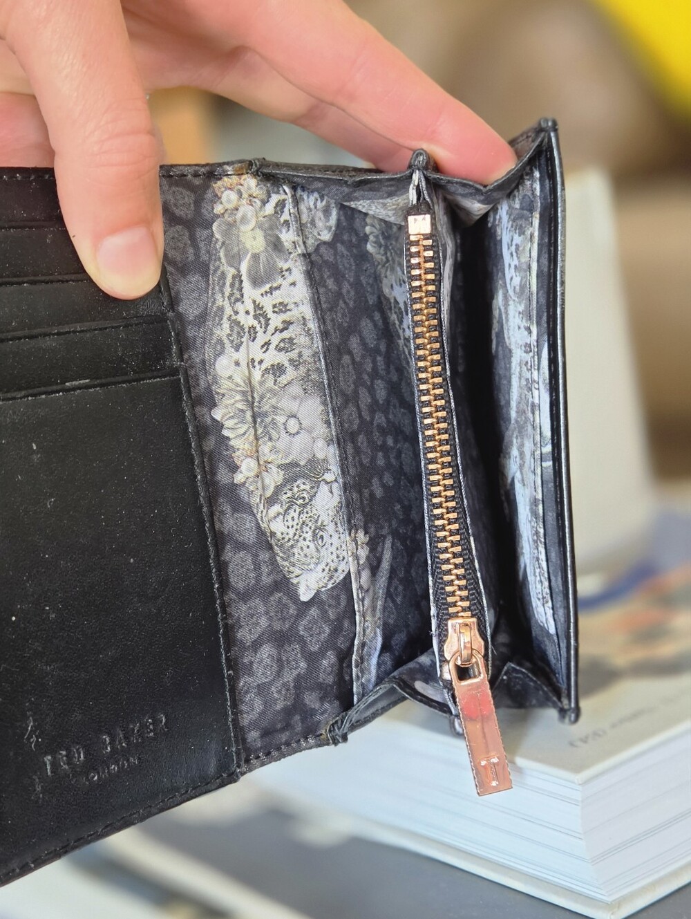 Ted Baker Black Leather Wallet with Rose Gold Bow - Picture 6 of 10